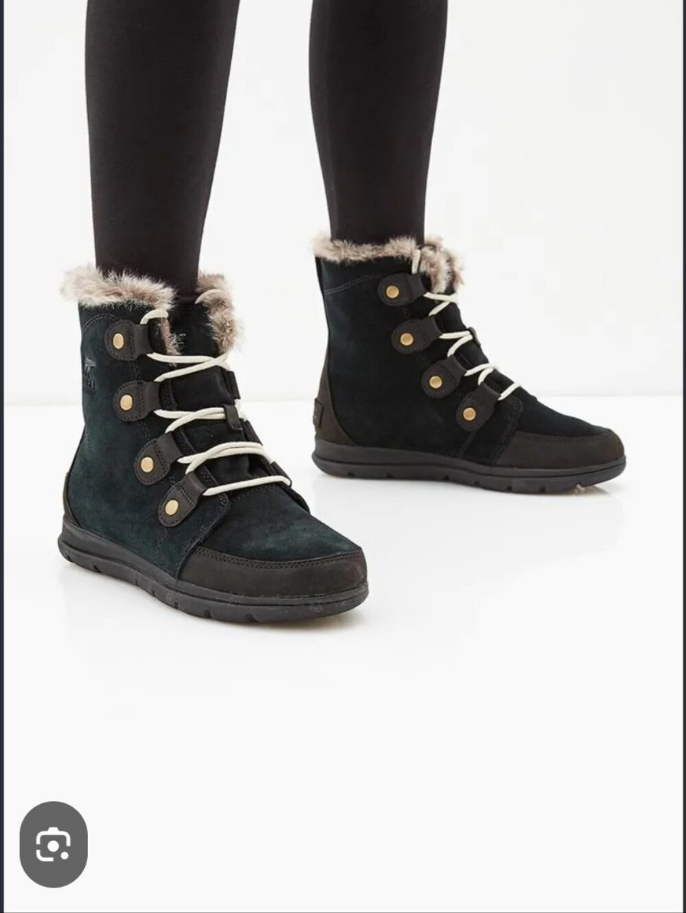 Sorel Women's Explorer Joan, Black Suede Snow Boots,‎ Size 7.5 M.